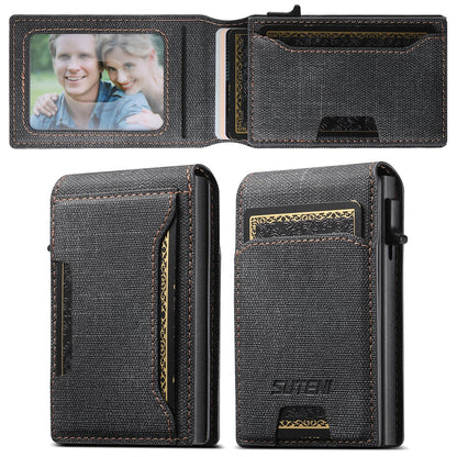Men's Denim Grain Frosted Leather Card Box Wallet