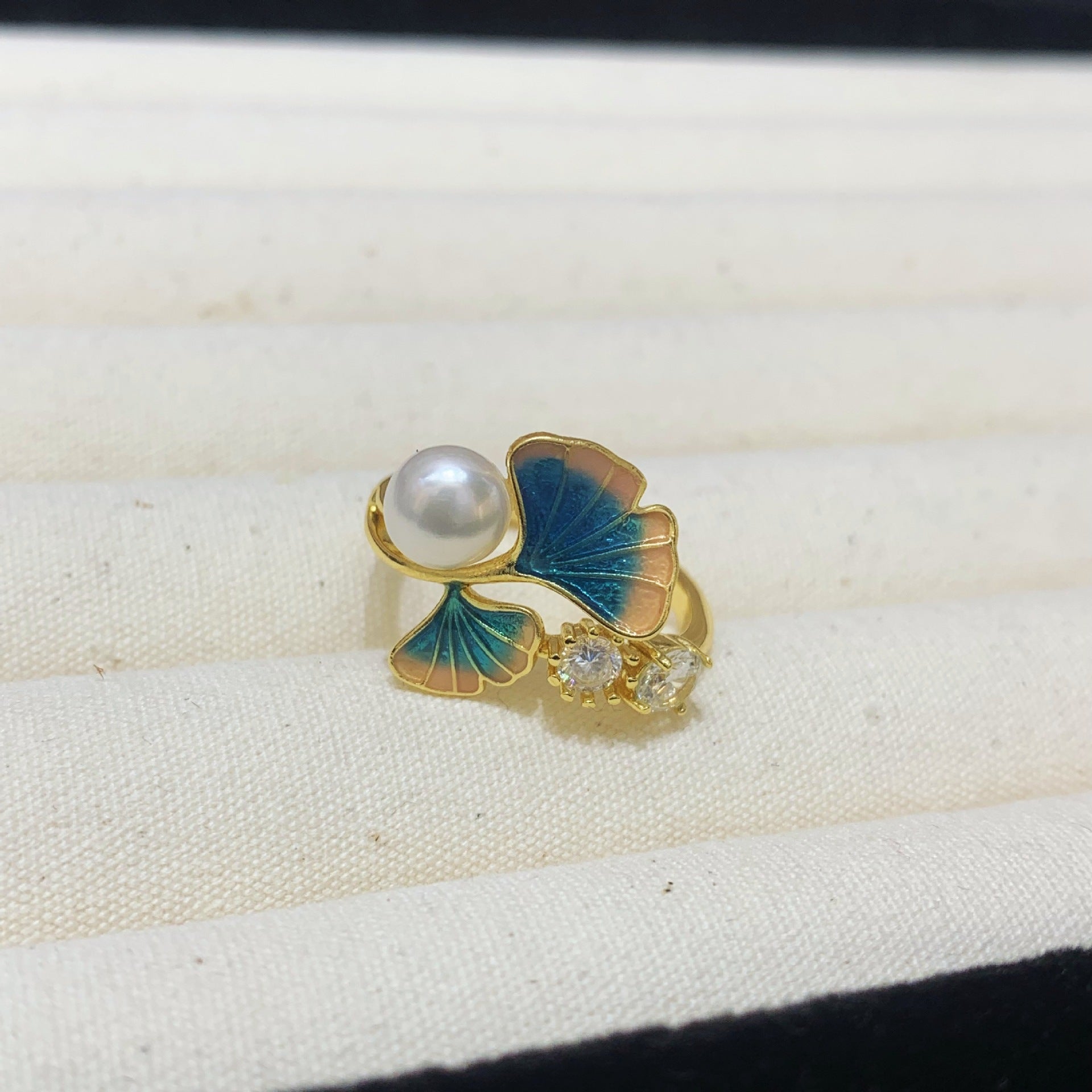 Fashion Freshwater Pearl Ring Colorful Painting Oil Flowers