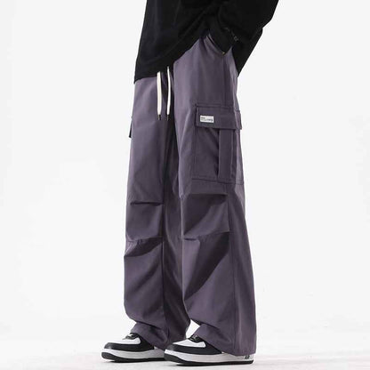 Couple American Retro High Street Fashionable Pleated Straight Cargo Pants