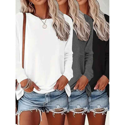 3 Pack Womens Plus Size Long Sleeve Shirts Crew Neck Basic Tee Tops Loose Fit Fall Outfits For Women 1X-5X