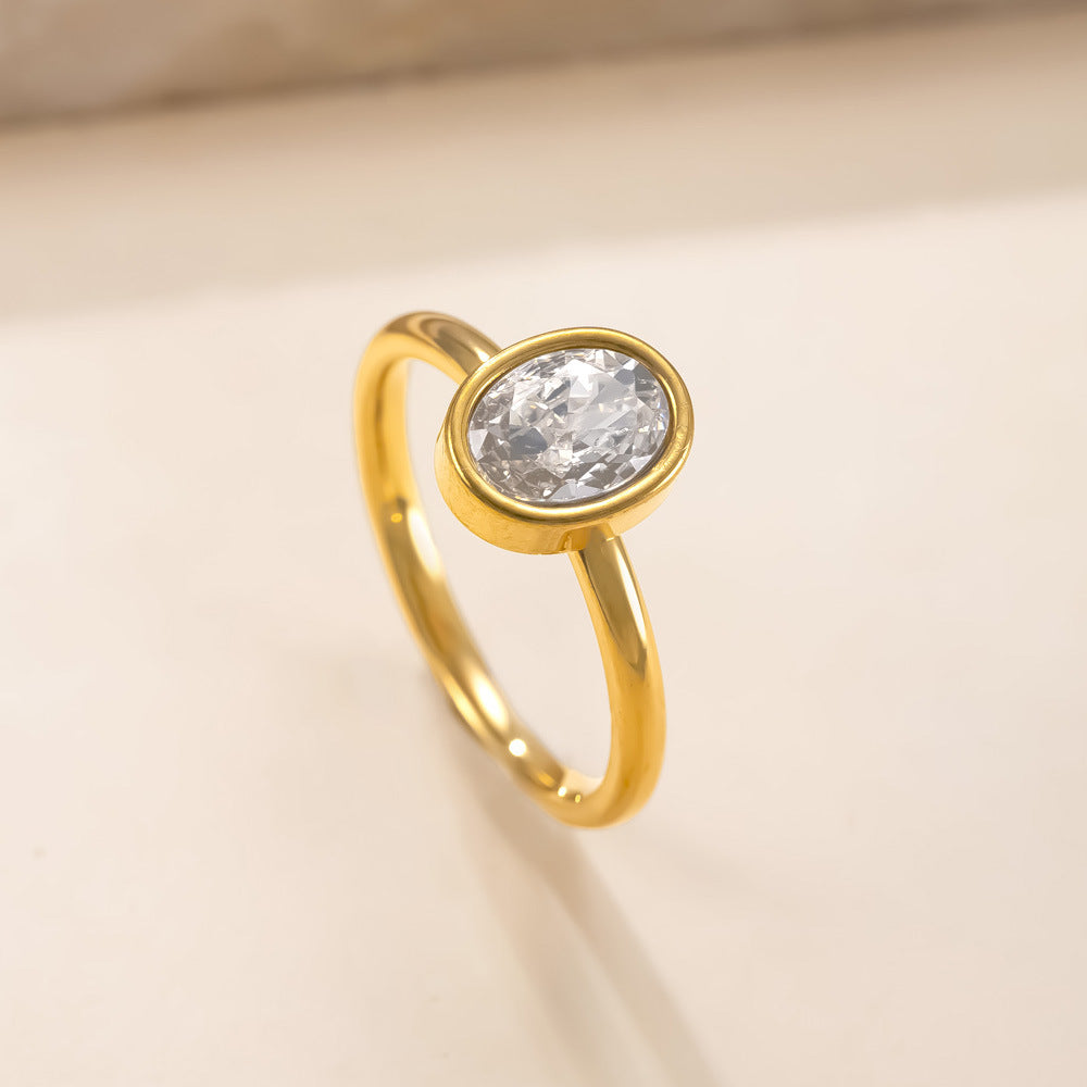 Stainless Steel Ornament Oval Zircon Simple Advanced Titanium Steel Ring