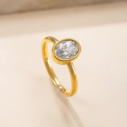 Stainless Steel Ornament Oval Zircon Simple Advanced Titanium Steel Ring