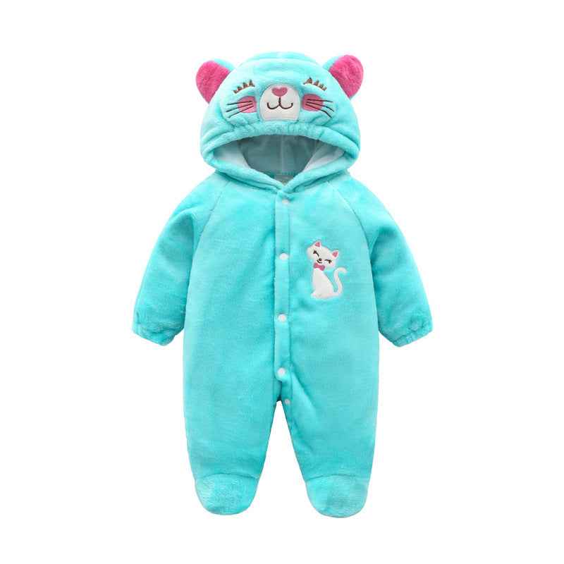 Baby Cow Hooded Crawling Clothes Flannel One Piece Clothes 0 1 Male And Female Baby Outerwear - MIQ Store