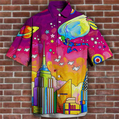 3D Personalized Printing T-shirt Summer Loose Short Sleeve Lapel Shirt Casual Streetwear Clothing For Men