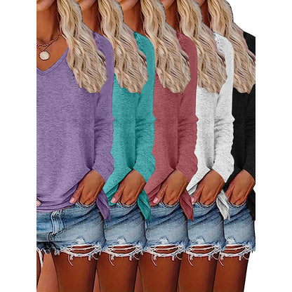 5 Pack Women's Long Sleeve T Shirts, Casual V Neck Tunic Tops Basic Loose Solid Blouses Outfit
