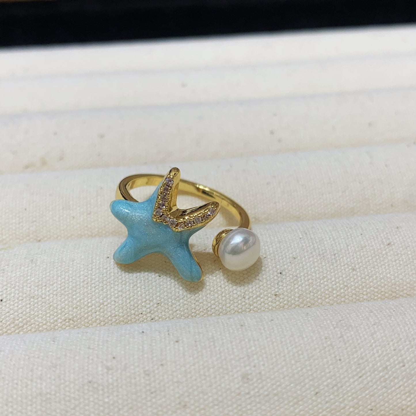 Fashion Freshwater Pearl Ring Colorful Painting Oil Flowers