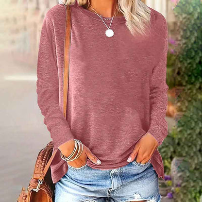 4 Pack Women's Solid Color Casual Set Round Neck Long Sleeve Tops For Spring&Fall