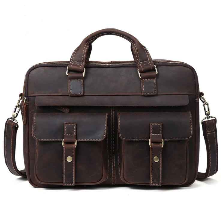 Genuine men''s bags retro men''s business bags briefcase cowhide oblique Bag 15.6 inch Laptop Bag - MIQ Store