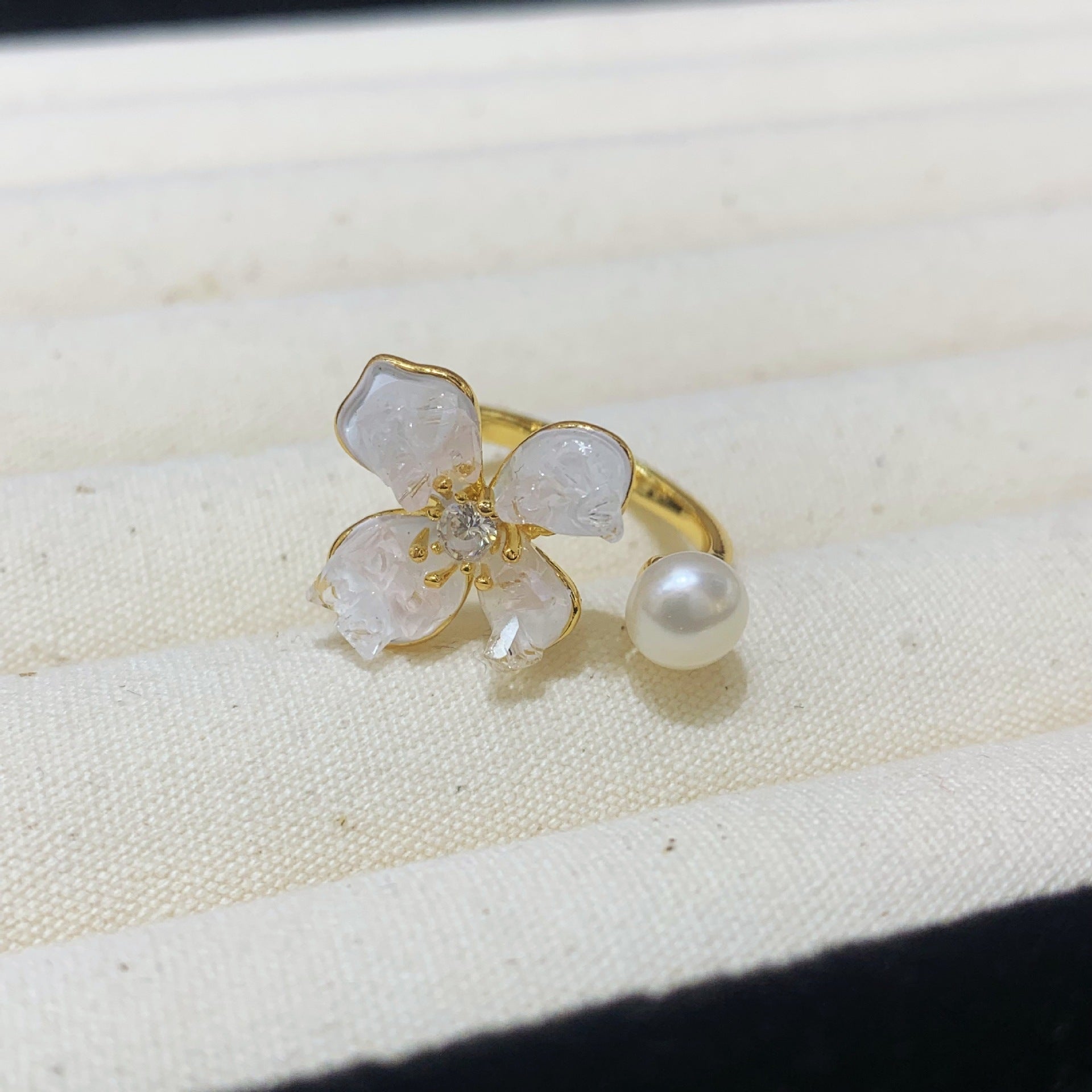 Fashion Freshwater Pearl Ring Colorful Painting Oil Flowers