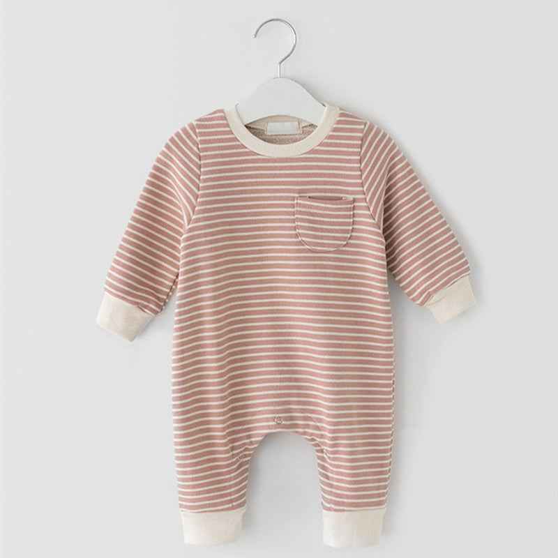 Male And Female Baby Striped Long-sleeved Jumpsuit - MIQ Store