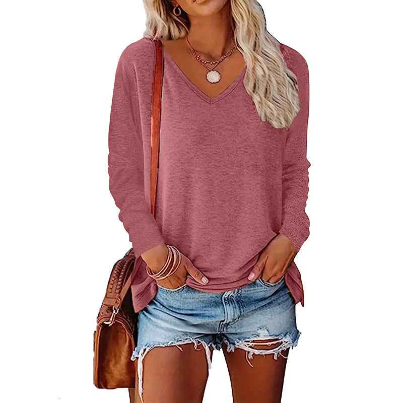 4 Pack Long Sleeve Tops For Women V Neck Dressy Basics Tees Casual Trendy Loose Fit T Shirts
