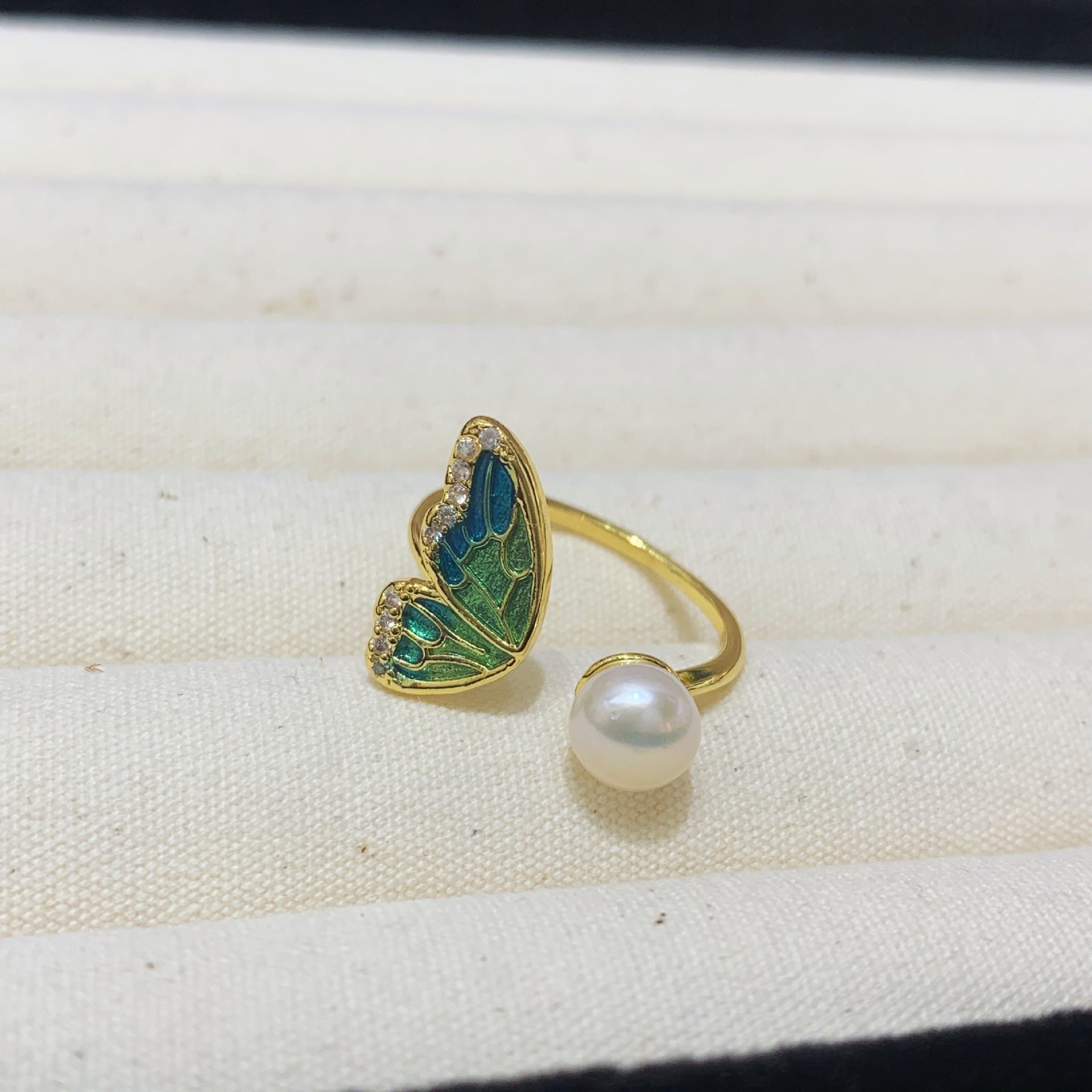 Fashion Freshwater Pearl Ring Colorful Painting Oil Flowers