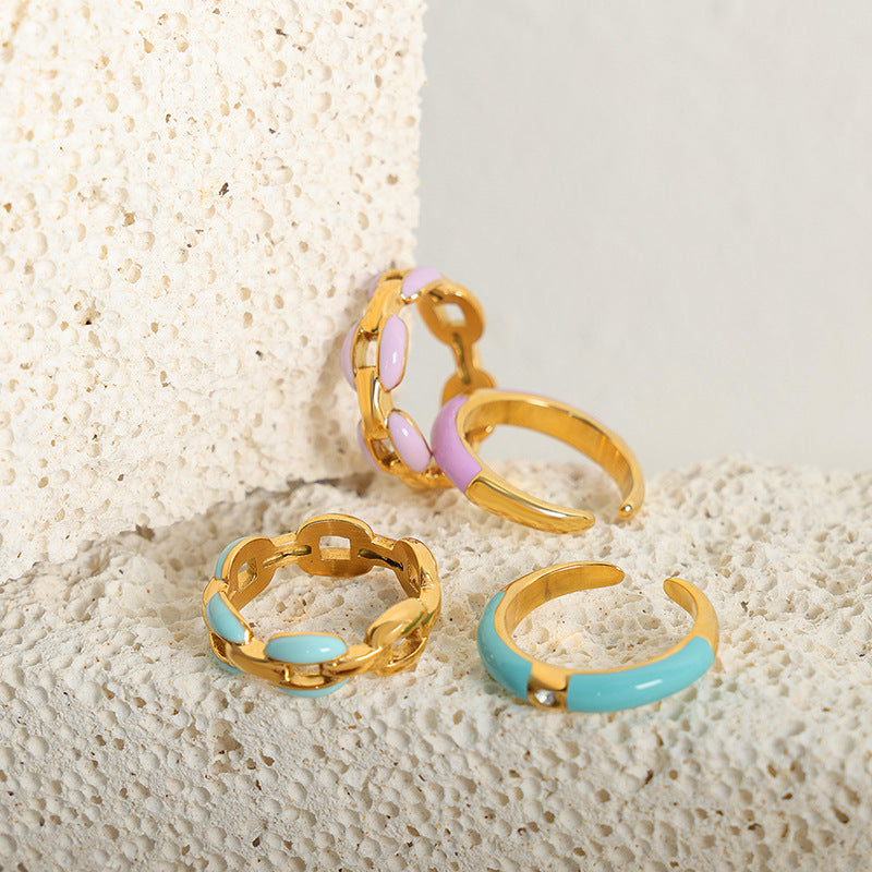 Niche Personalized Cold Style Geometric Dripping Titanium Steel Gold-plated Ring