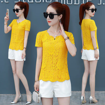 Summer New Belly-covering Western Style Top Super Fairy Slimming Lace