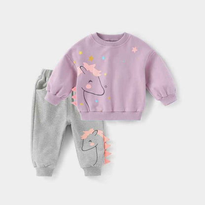 Male And Female Baby Cartoon Long-sleeved Two-piece Suit - MIQ Store