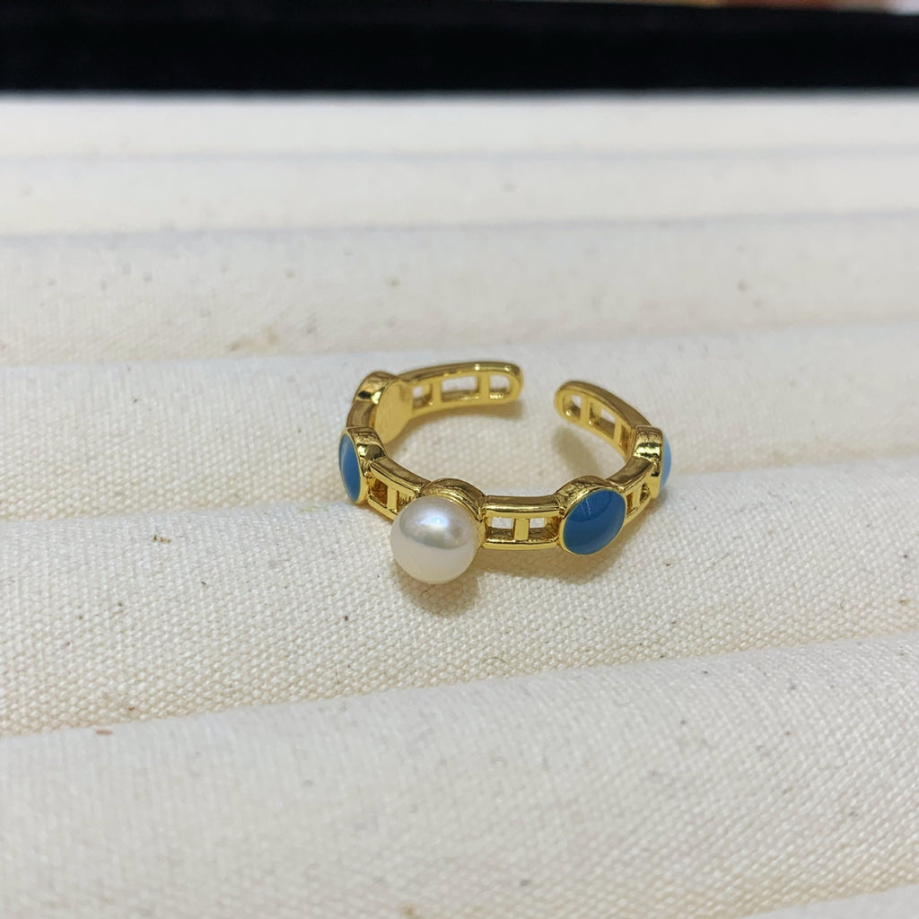 Fashion Freshwater Pearl Ring Colorful Painting Oil Flowers