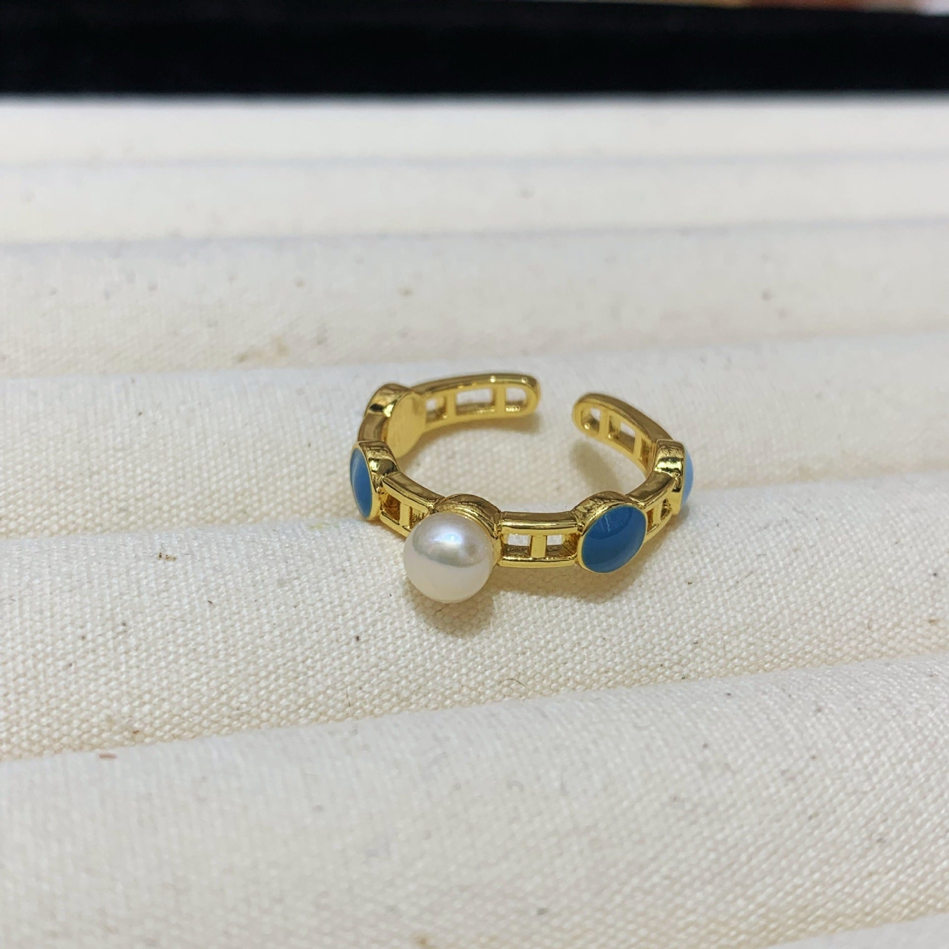 Fashion Freshwater Pearl Ring Colorful Painting Oil Flowers