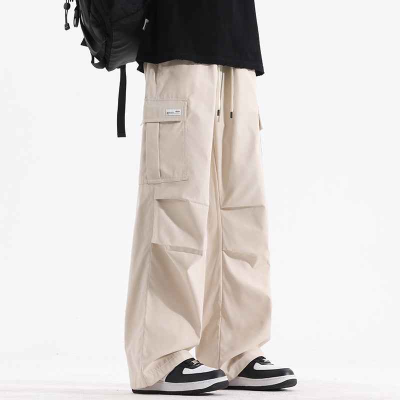 Couple American Retro High Street Fashionable Pleated Straight Cargo Pants