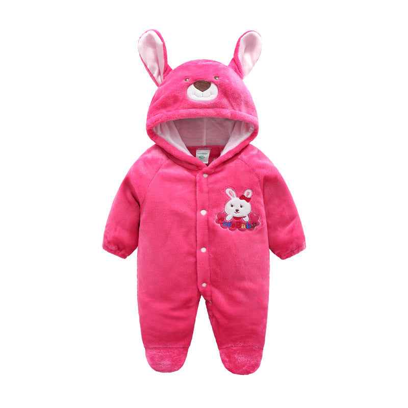 Baby Cow Hooded Crawling Clothes Flannel One Piece Clothes 0 1 Male And Female Baby Outerwear - MIQ Store