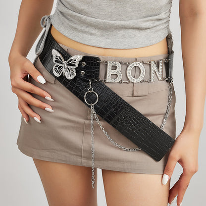American Retro Decoration Butterfly Drill Buckle Personality Belt