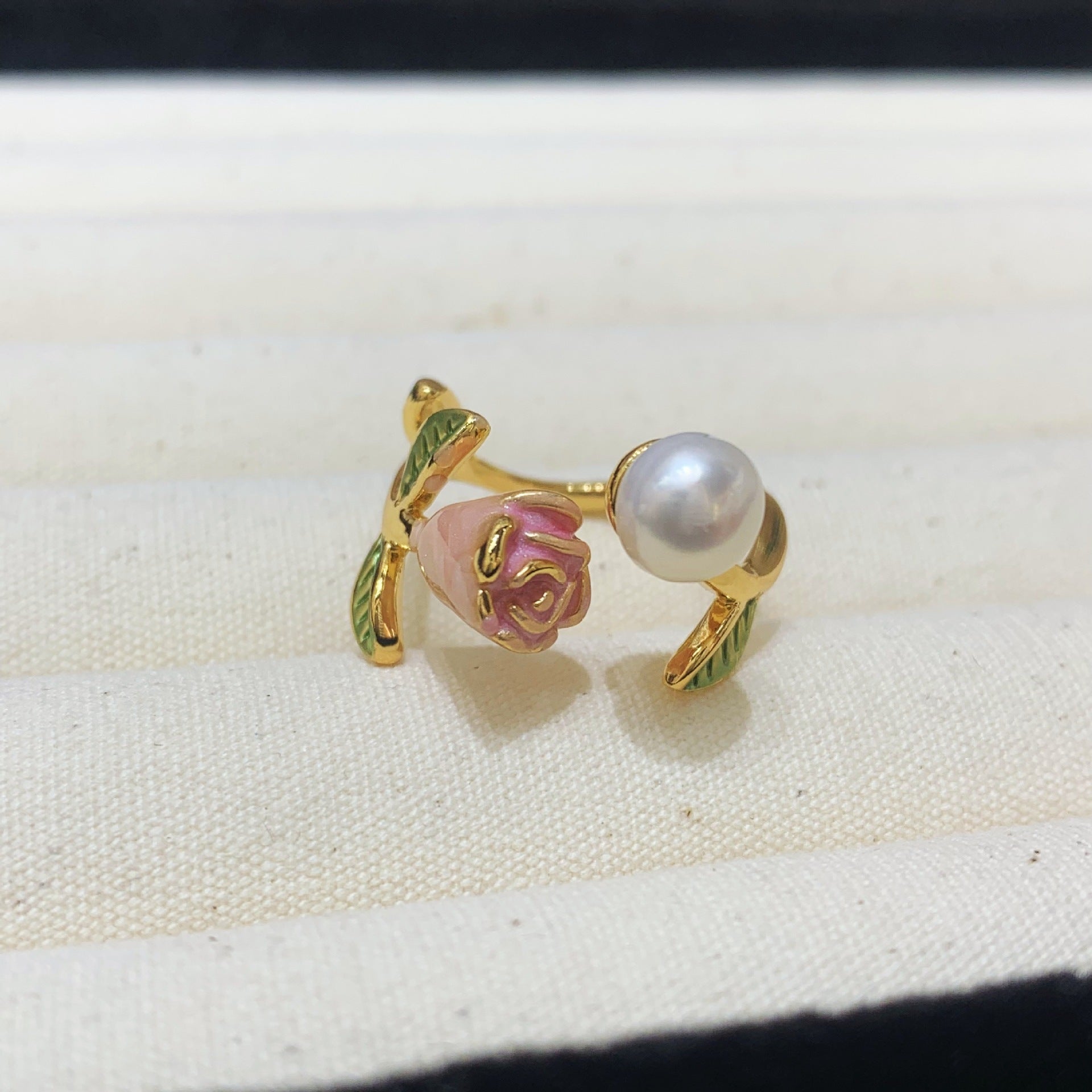 Fashion Freshwater Pearl Ring Colorful Painting Oil Flowers