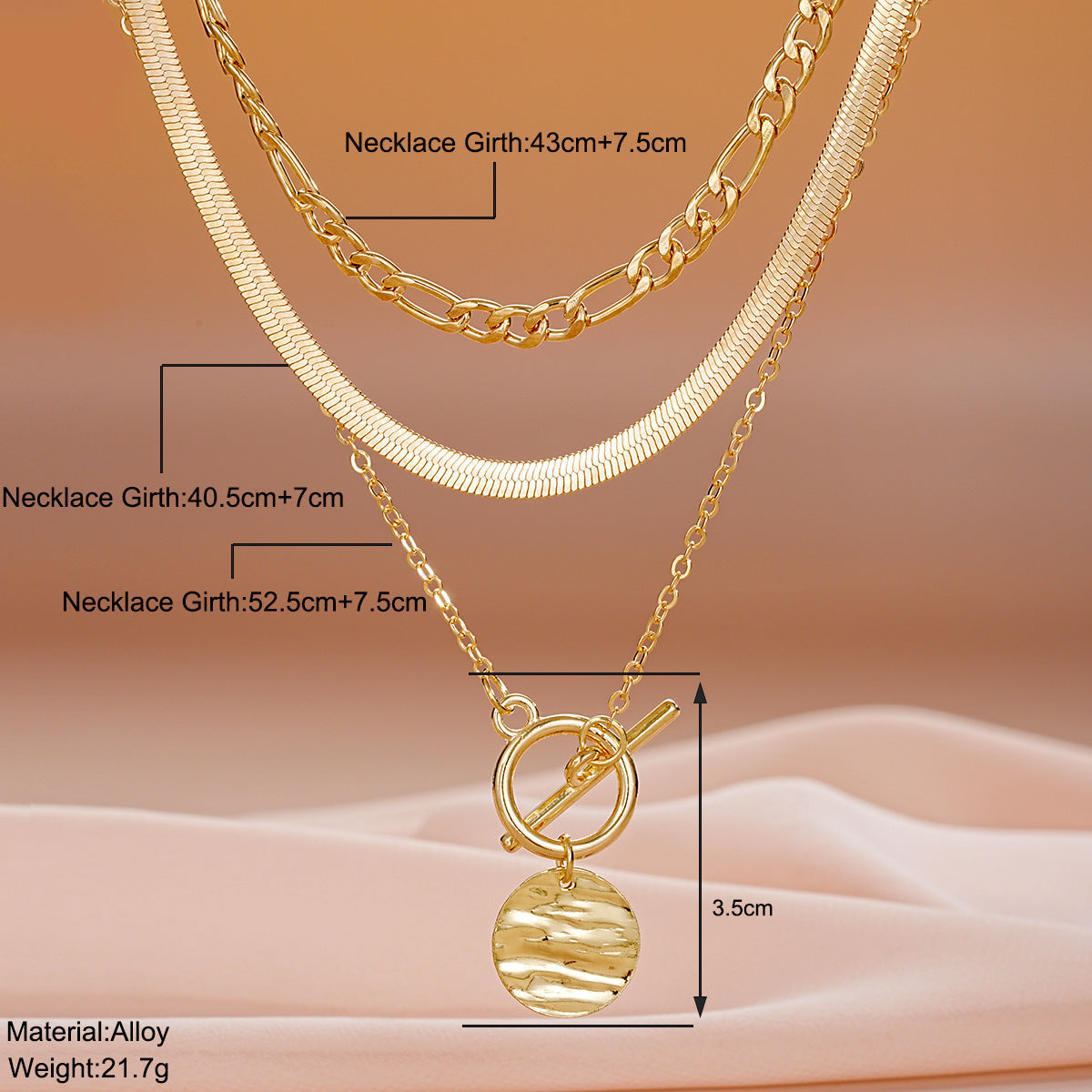 Fashion European And American Style Coin Wafer Pendant Snake Bones Chain