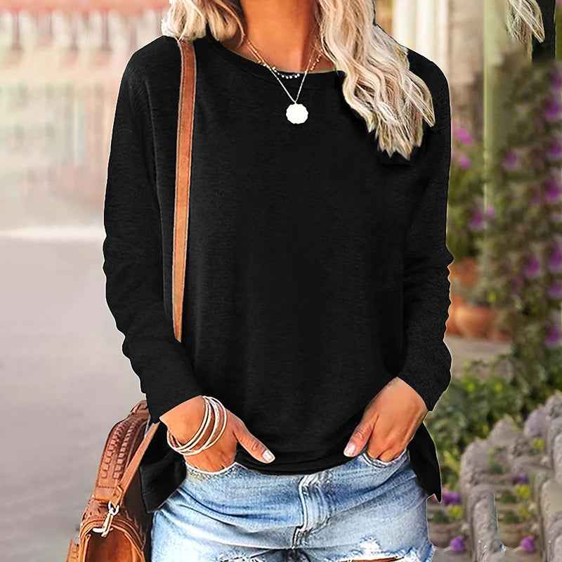 3 Pack Women's Solid Color Casual Set Round Neck Long Sleeve Tops For Spring&Fall