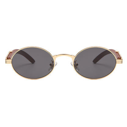 Retro Wood Grain Sunglasses Small Round Frame