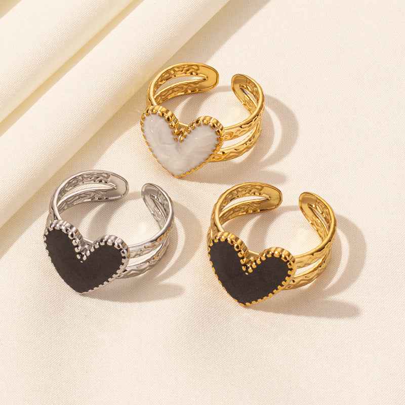 304 Stainless Steel Heart-shaped Drip Open Ring For Women
