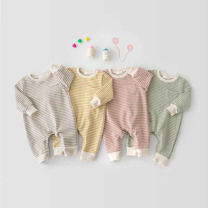 Male And Female Baby Striped Long-sleeved Jumpsuit - MIQ Store