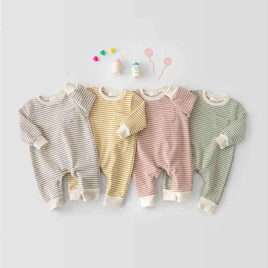 Male And Female Baby Striped Long-sleeved Jumpsuit - MIQ Store