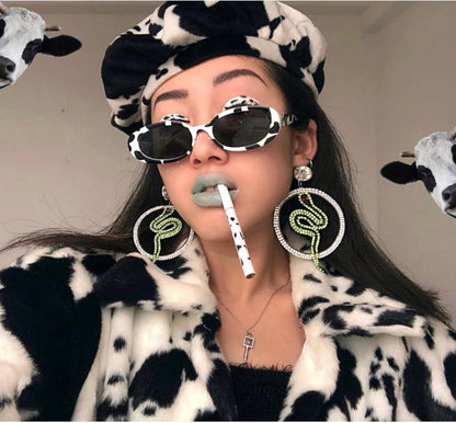 Fashion Oval Frame Cow Color Trend  Small Frame Glasses Ins New Sunglasses