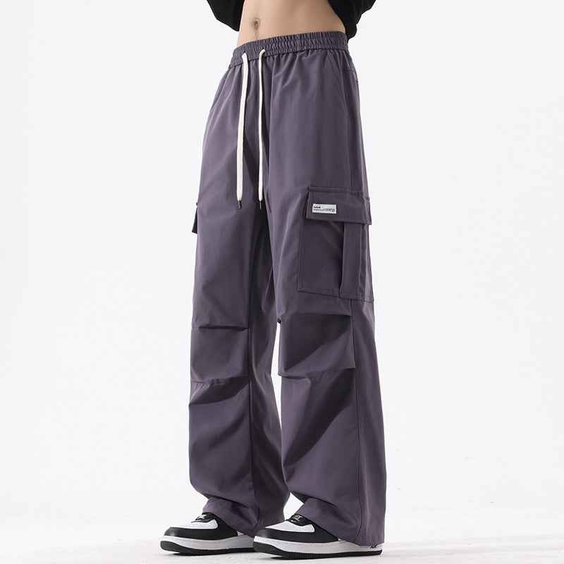 Couple American Retro High Street Fashionable Pleated Straight Cargo Pants