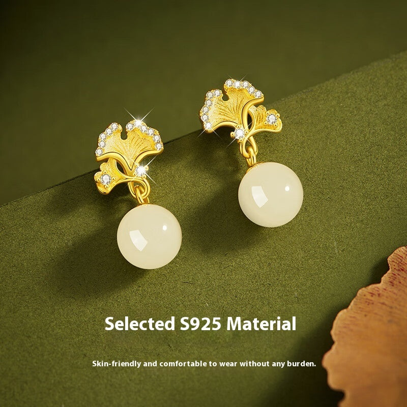 Ancient Chinese Style Temperament Natural Hetian Jade Ear Studs