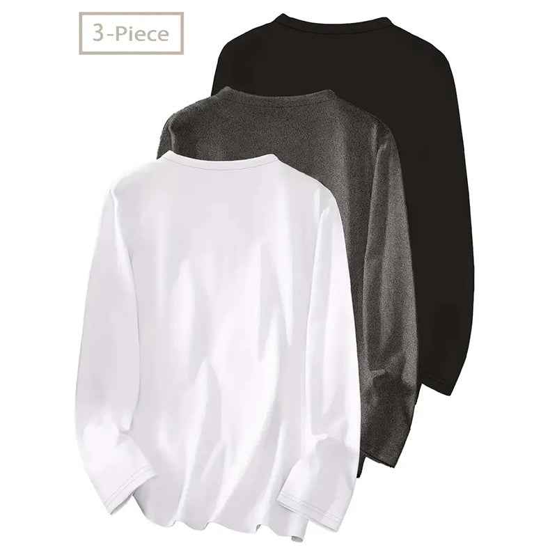 3 Pack Womens Plus Size Long Sleeve Shirts Crew Neck Basic Tee Tops Loose Fit Fall Outfits For Women 1X-5X