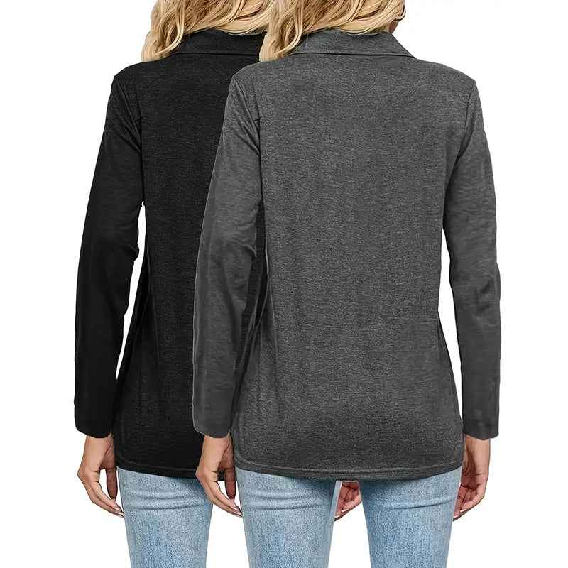 2 Packs Womens Polo Shirts Long Sleeve Business Casual Tops Collared V Neck Basic Tees Blouse