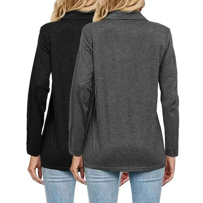 2 Packs Womens Polo Shirts Long Sleeve Business Casual Tops Collared V Neck Basic Tees Blouse