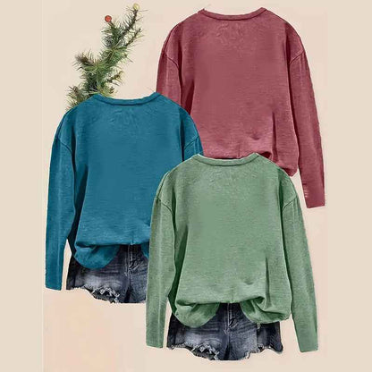 3 Pack Women's Solid Color Casual Set Round Neck Long Sleeve Tops For Spring&Fall