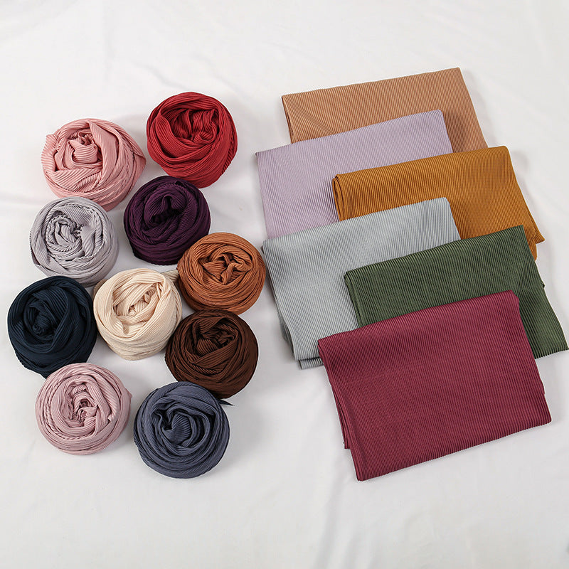 Solid Color Satin Crumpled Large Kerchief Fashion Scarf