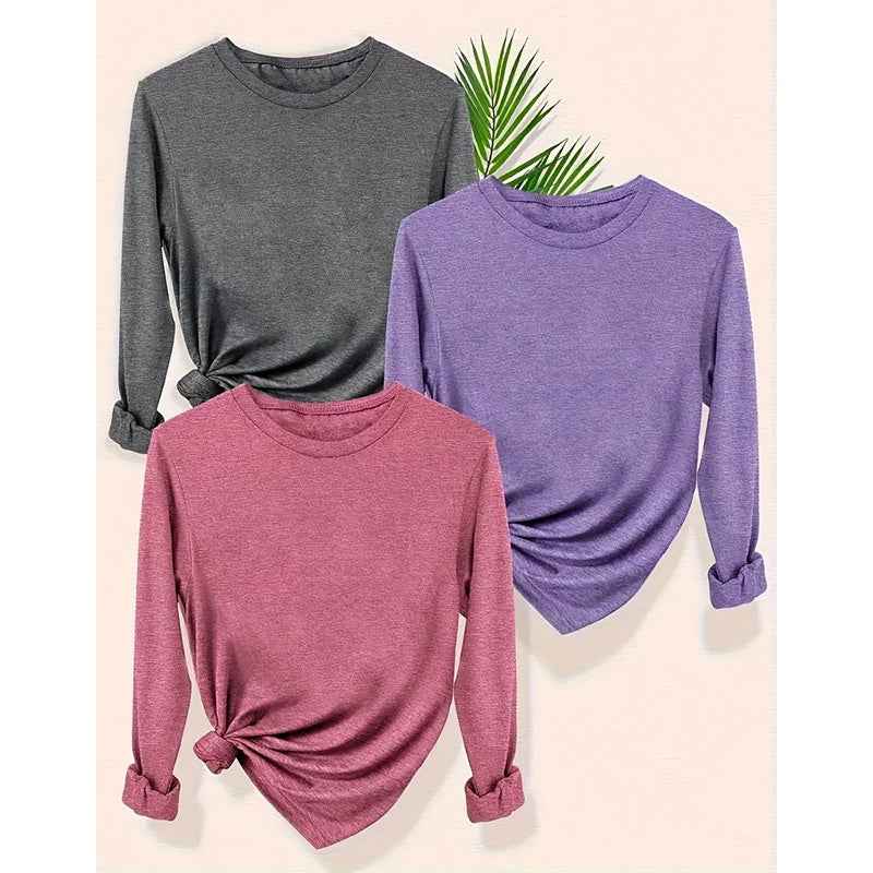 3 Pack Womens Plus Size Long Sleeve Shirts Crew Neck Basic Tee Tops Loose Fit Fall Outfits For Women 1X-5X