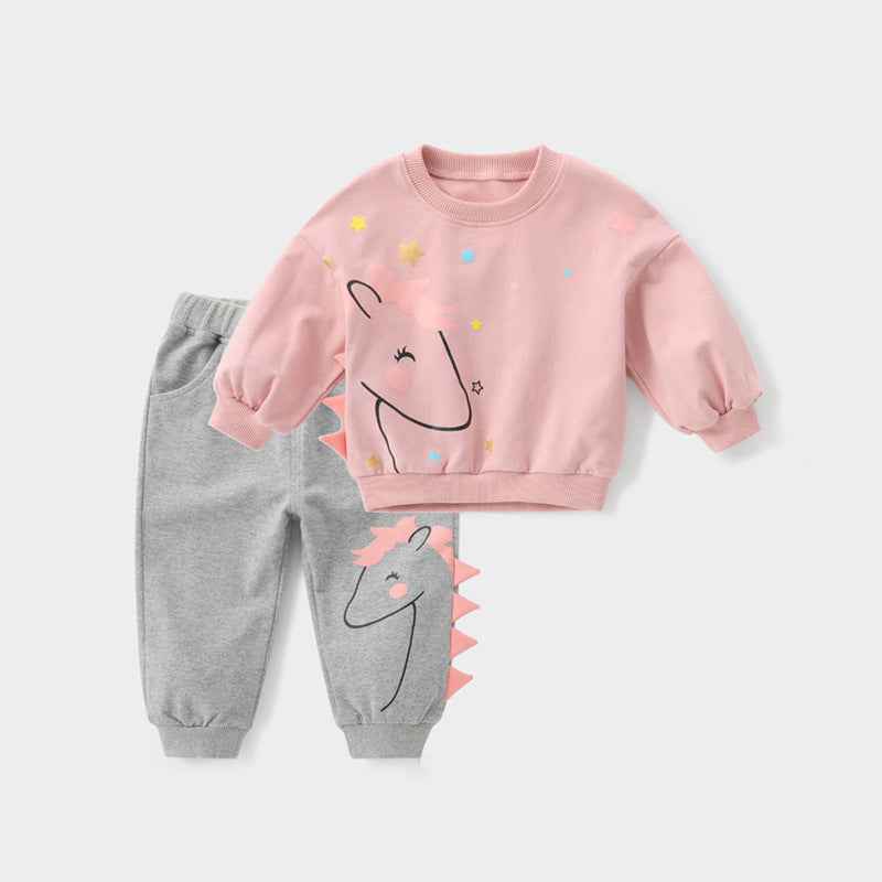 Male And Female Baby Cartoon Long-sleeved Two-piece Suit - MIQ Store