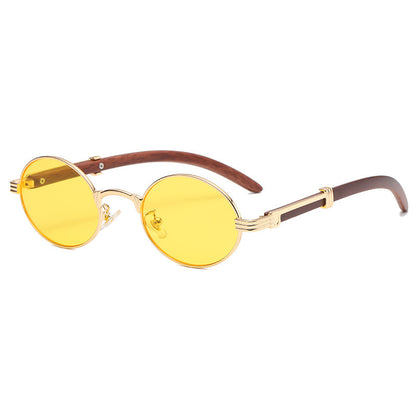 Retro Wood Grain Sunglasses Small Round Frame