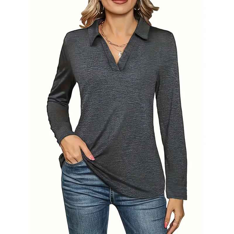 2 Packs Womens Polo Shirts Long Sleeve Business Casual Tops Collared V Neck Basic Tees Blouse