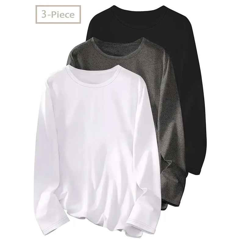 3 Pack Womens Plus Size Long Sleeve Shirts Crew Neck Basic Tee Tops Loose Fit Fall Outfits For Women 1X-5X