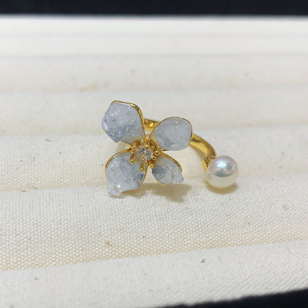 Fashion Freshwater Pearl Ring Colorful Painting Oil Flowers