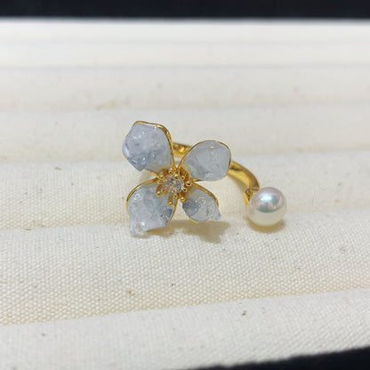Fashion Freshwater Pearl Ring Colorful Painting Oil Flowers