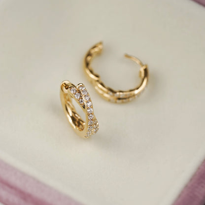 Cross Double Row Diamond Version Exquisite Commuter Style Twist Earrings