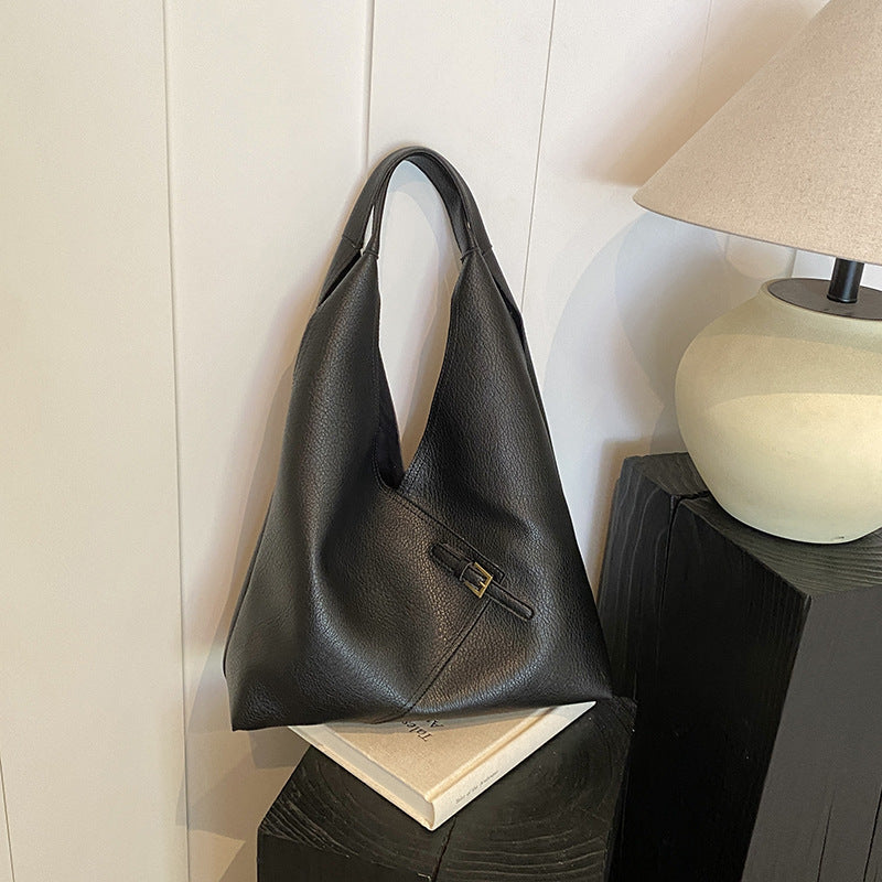 Fashionable Solid Color Soft Leather Underarm Bag Simple Large Capacity