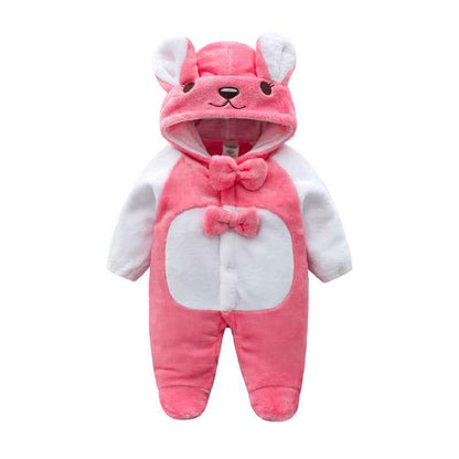 Baby Cow Hooded Crawling Clothes Flannel One Piece Clothes 0 1 Male And Female Baby Outerwear - MIQ Store