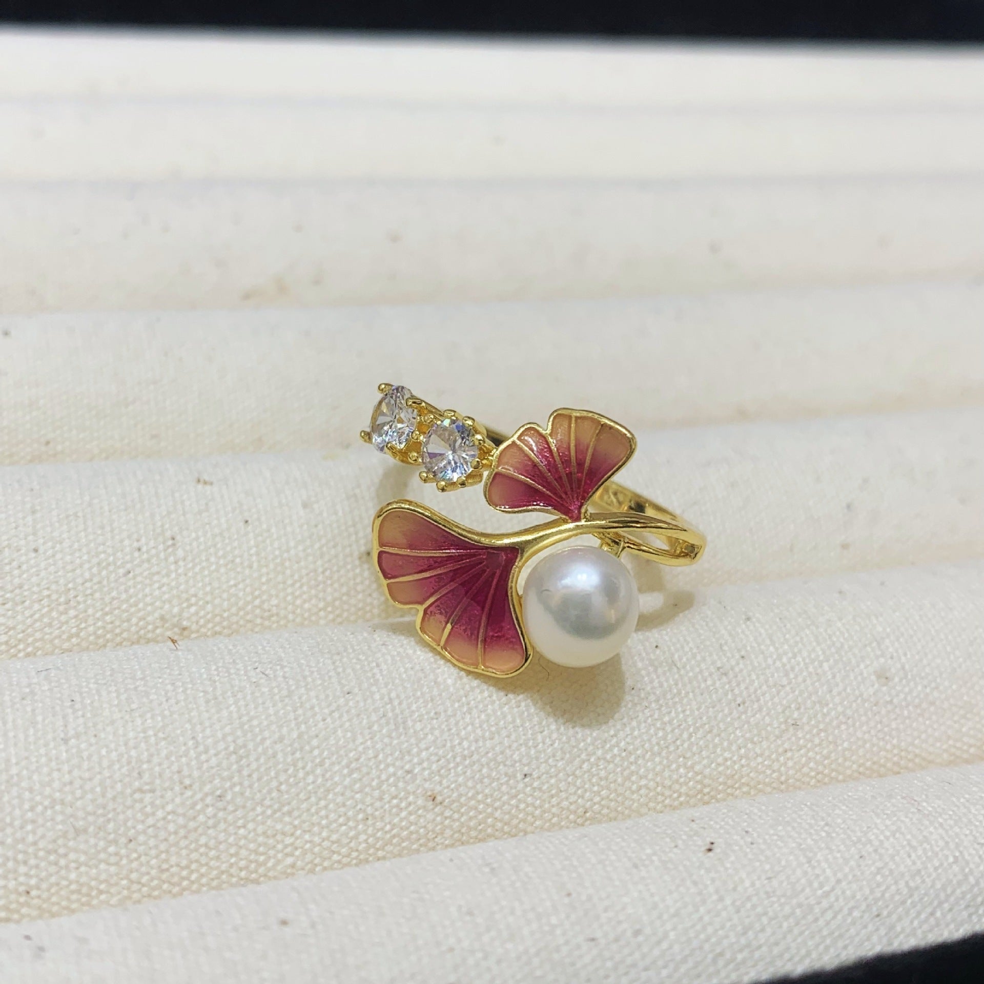 Fashion Freshwater Pearl Ring Colorful Painting Oil Flowers